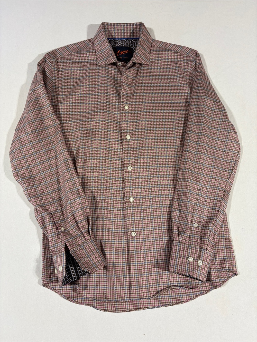 Egara Men’s Micro-Check Butt up Dress Shirt Medium Slim-Fit Stretch Non-Iron